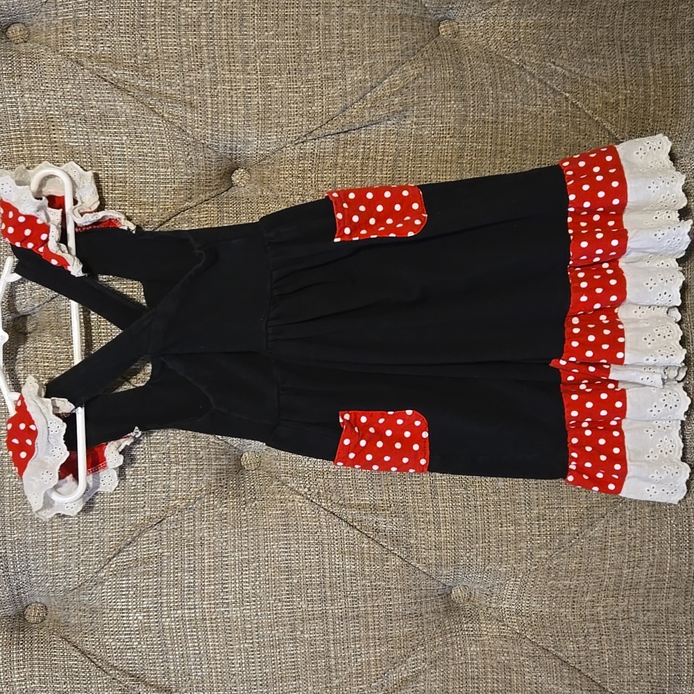 Boutique Black and Red Polka Dot Dress with Mouse Design - Picture 2 of 2